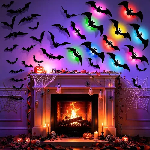 Vista 4 de LUDILO 48P Bats Halloween Decorations + 12P Rechargeable Lights with Remote