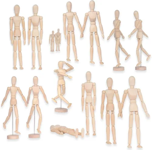 Vista 6 de Paquete de 2 maniquíes de madera de 12 pulgadas de alto con soporte, ideal para dibujo o decoración de escritorio (hombres y mujeres/papá y mamá)