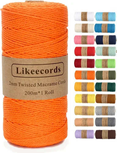 Vista 10 de Cordón de macramé, cuerda de algodón de 0.118 in x 328 pies, cuerda de algodón blanco natural para manualidades, tejer, colgar plantas, decoración