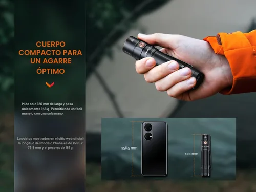 Vista 3 de Fenix E35R Linterna EDC, Linterna de Alto Rendimiento de 3100 Lúmenes Recargable por USB-C con Organizador LumenTac (Patrón Laberinto Azul Marino)