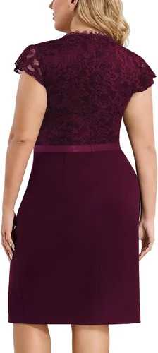 Vista 2 de Miusol Vestido de cóctel de noche con volantes y encaje floral de talla grande para mujer
