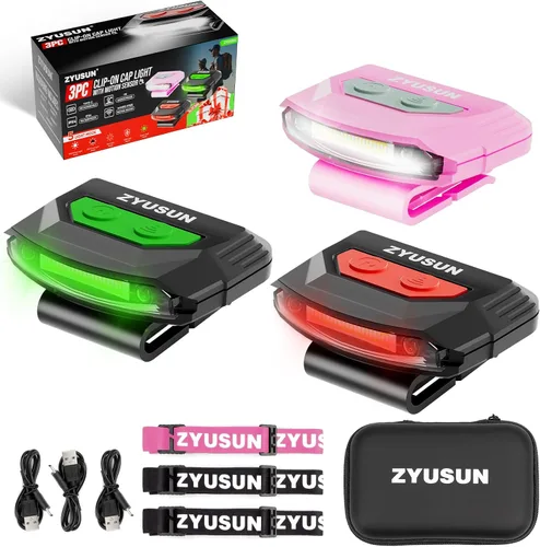Vista 11 de Juego de 2 linternas recargables para gorra, lámparas portátiles, con clip para sombrero con sensor de movimiento, ligeras, resistentes al agua