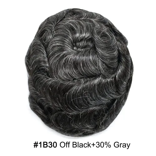 Vista 2 de Toupee para hombre pieza de cabello humano fino mono tupé piel de poliéster transparente alrededor de la pieza para hombres sistema de reemplazo