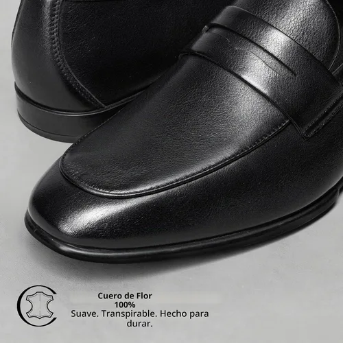 Vista 4 de Bruno Marc Mocasines Penny Mocasines de cuero de gamuza para hombre Negro