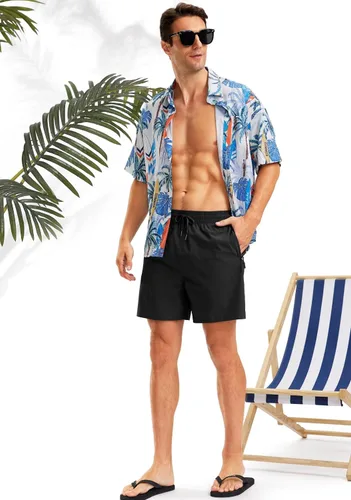 Vista 3 de Viodia Traje de baño para hombre de 5 pulgadas con bolsillos con cremallera, pantalones cortos de playa de secado rápido para hombre, traje de baño