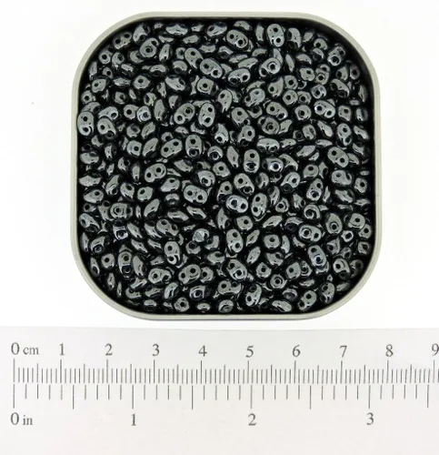 Vista 3 de Cuentas de semillas checas de dos agujeros 0.217x0.098 in SuperDuo Jet Hematite 0.85 oz