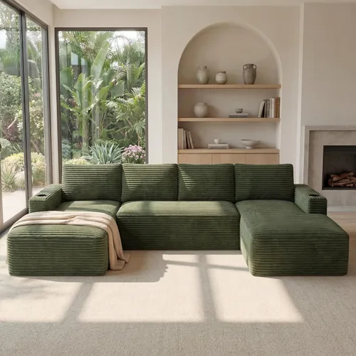 Vista 31 de Sofá grande sin hueso de 125 pulgadas con diván, moderno sofá modular con asiento profundo, sofá tapizado de pana en forma de U para sala de estar