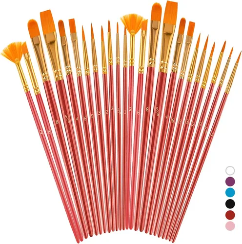 Vista 15 de Soucolor Juego de pinceles de pintura acrílica, 20 pinceles de punta redonda para artista para pintura acrílica, óleo, acuarela, lienzo, pizarras