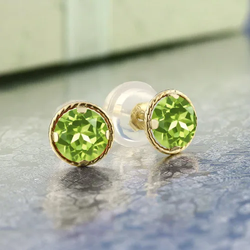 Vista 6 de Gem Stone King Aretes redondos de oro amarillo de 14 quilates con piedra natal Redondos de 0.157 in Aretes de oro para mujeres y hombres