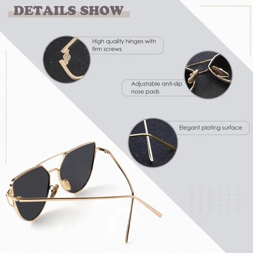 Vista 4 de Sunier Lentes planos con espejo de ojo de gato SR004 con marco de metal polarizado para mujer