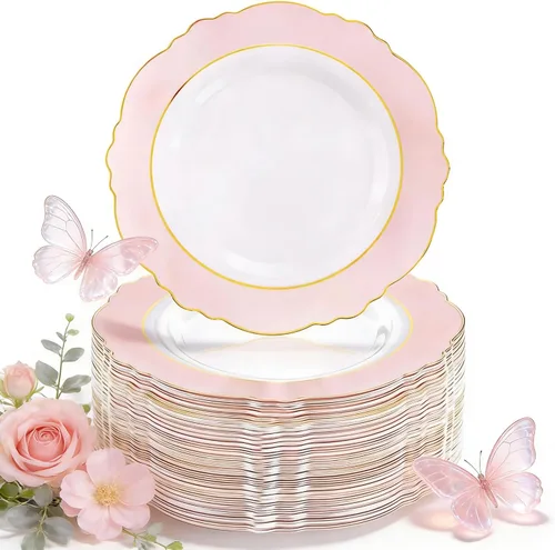 Vista 12 de WDF 60 platos desechables de plástico transparente para postre, 7.5 pulgadas, pequeños, desechables, para pasteles, aperitivos, postres para bodas