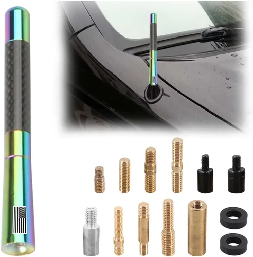 Vista 12 de BESULEN Antena Corta de Coche, Antena de Radio de Auto de 3.1 Pulgadas de Fibra de Carbono con Bandera Americana de Aluminio para Recepción AM/FM