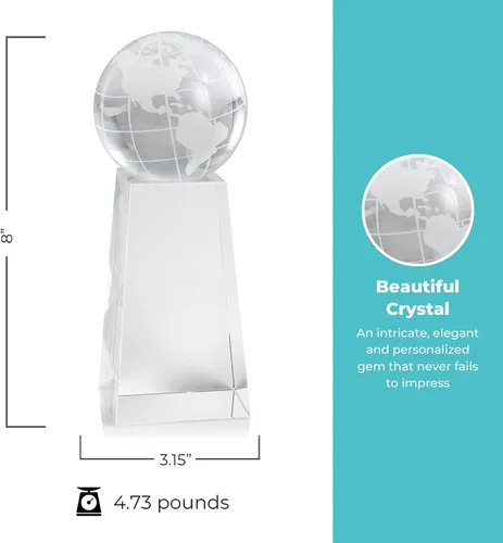 Vista 4 de Trofeo grabado – Cristal ejecutivo – Globo señorial en base rectangular – Viene en caja de regalo – Premio para empleados Logotipo personalizado.