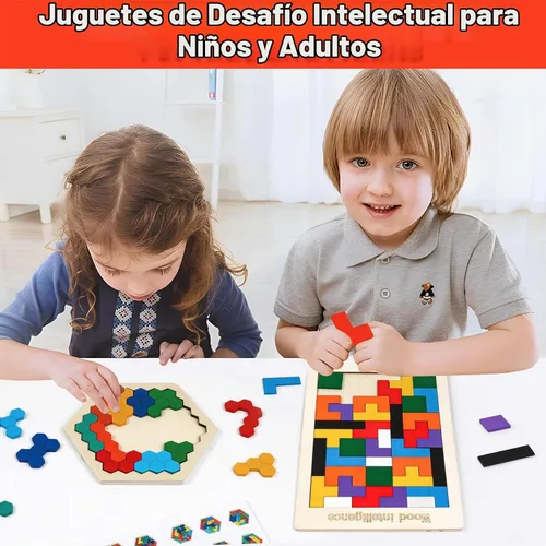 Vista 3 de Paquete de 2 rompecabezas de madera para cerebro Montessori Bloques Tangram