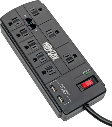 Vista 7 de Tripp Lite Regleta de protección contra sobretensiones de 6 tomas de corriente, 4 puertos USB, carga rápida de 4.2 A, cable de 15 pies, 900 julios