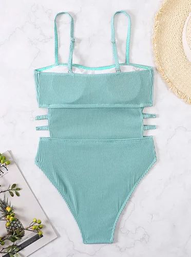 Vista 2 de Hilinker Traje de baño acanalado de una pieza para mujer con control de abdomen