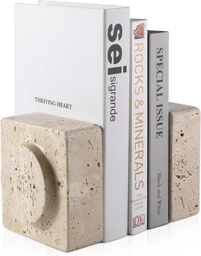 Vista 31 de Koville Sujetalibros de mármol italiano de Carrara para estantes, extremos decorativos para libros, 7 libras, soporte de libros de mármol Bianco