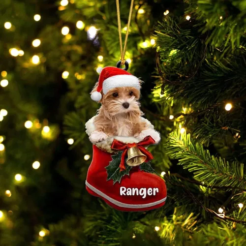 Vista 56 de Amantes de los perros de Navidad – Akita Inu Dog in Santa Boot Adorno de Navidad, adorno personalizado en forma 2D, adorno de Navidad, personaliza