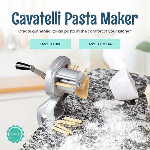 Vista 2 de O'Creme Cavatelli - Máquina para hacer pasta italiana original, rodillo de pasta italiana, rodillos de madera con revestimiento antiadherente