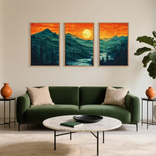 Vista 26 de Celestdeco Juego de arte de pared en lienzo abstracto y neutro grande con marco naranja, moderno y minimalista para pared, diseño geométrico bohemio