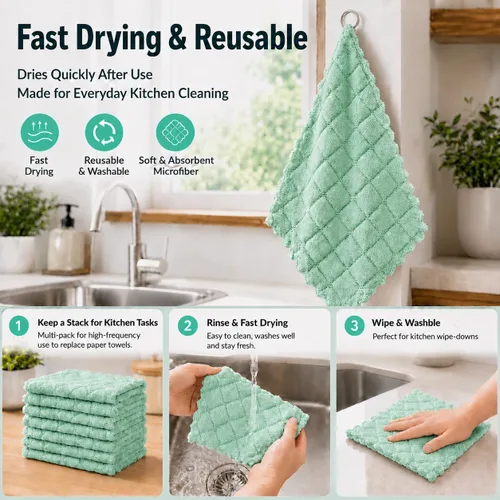 Vista 6 de kimteny Paños de microfibra para lavar platos, paquete de 5, verde-gris
