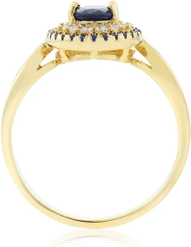 Vista 5 de Gem Stone King Anillo de plata chapada en oro amarillo de 18 quilates de 0.276 x 0.197 in con piedra preciosa ovalada con doble halo, compromiso