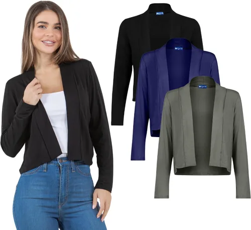 Vista 10 de Azules Cárdigan corto para mujer, suéter ligero de manga larga, cárdigan corto con frente abierto para vestidos
