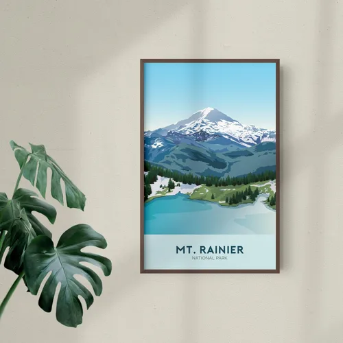 Vista 2 de Póster del Parque Nacional Mt Rainier, Mount Rainier Paradise, Washington State Wonderland Trail Us National Park Travel Print Skyline Trail Poster