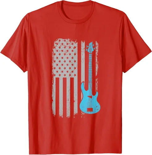 Vista 92 de Electric Bass Guitar Player American Flag Musician T-Shirt Asphalt Grey