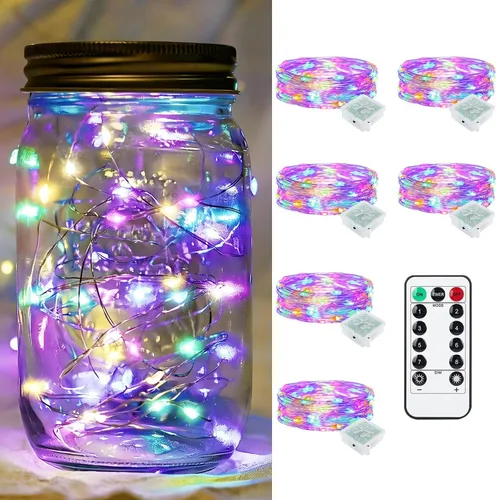 Vista 93 de Paquete de 6 luces de hadas a pilas con temporizador remoto, 8 modos de iluminación, 7 pies, 20 luces LED impermeables para Halloween, Navidad