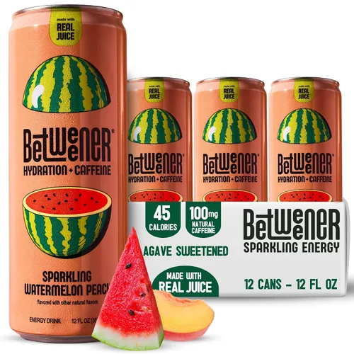 Vista 10 de Betweener Sparkling Energy Seltzer, agua con gas con jugo real y 100 mg de cafeína, ligero y refrescante, L-teanina para concentración, vitaminas