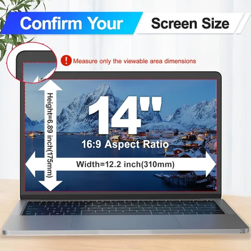 Vista 6 de Pantalla magnética de privacidad para laptop de 14 pulgadas, pantalla 16:9, protector de privacidad extraíble para computadora, protector de luz