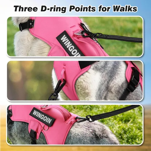 Vista 5 de WINGOIN Arnés para perro a prueba de escapes, arnés sin tirones para perros medianos, arnés reflectante ajustable con clip frontal para mascotas