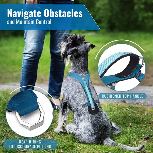 Vista 8 de Arnés para perro sin tirones con asa, arnés de entrenamiento de control de agarre para perros medianos, anillo en D frontal, reflectante, seguro