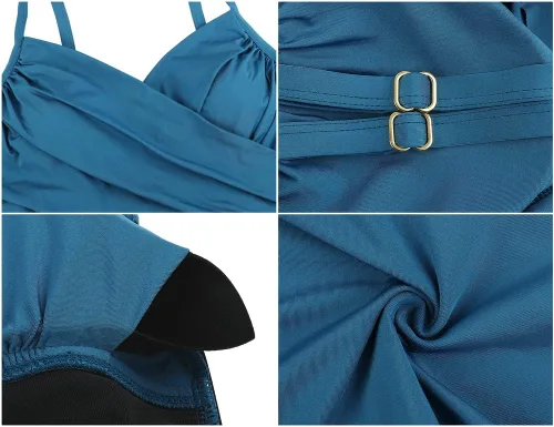 Vista 6 de Hilor Tankini envolvente para mujer, con control de abdomen, fruncido, con cuello en V, para nadar