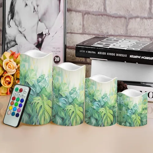 Vista 4 de Ystardream Velas sin llama de hojas tropicales con control remoto que funcionan con pilas, velas LED realistas con control remoto y temporizador