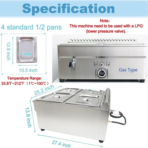 Vista 2 de INTBUYING Calentador de sopa de alimentos a gas LP, estufa de gas propano, calentador de vapor de acero inoxidable con válvula reguladora de gas