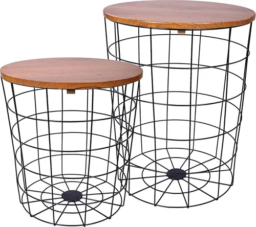 Vista 8 de Elevon Mesa auxiliar de mesa anidable, base de cesta de alambre con tapas de madera, juego de 2, gris