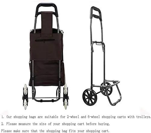 Vista 4 de THEGA Bolsa de repuesto para carrito de compras de gran capacidad, color negro, tela Oxford, impermeable, duradera, compacta, ligera, versátil