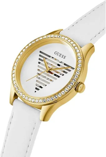 Vista 4 de Guess Reloj para mujer de 1.496 in - Correa blanca esfera blanca caja dorada