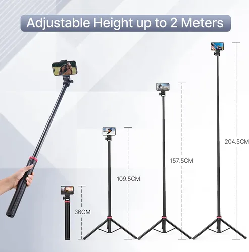 Vista 2 de ULANZI MT-79 Trípode extensible de aluminio de 81 pulgadas, soporte de luz ajustable portátil con tornillo de 1/4 pulgadas, trípode de cámara