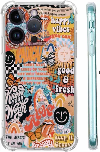 Vista 20 de Funda de collage estético para iPhone 15, patrón de citas positivas, bonita funda de TPU suave compatible con iPhone 15