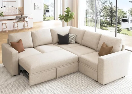 Vista 25 de HONBAY Sofá Seccional Cama con Cama Extraíble, Sofá en Forma de U con Almacenamiento, Sofás Seccionales Modulares para Sala de Estar, Gris Oscuro