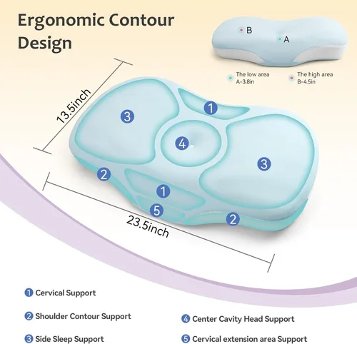 Vista 2 de Almohada cervical para el alivio del dolor - Almohada refrescante para dormir de lado, almohada ergonómica de espuma viscoelástica para el soporte