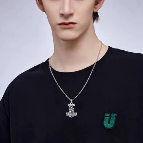 Vista 5 de YFN Collar vikingo de plata de ley con colgante de talismán nórdico Vegvisir, joyería vikinga, regalo gótico de bruja para mujeres y hombres