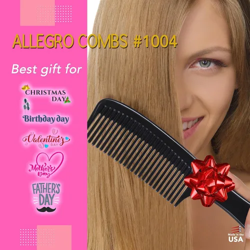 Vista 8 de Allegro Comb 1004 Peines desenredantes de dientes anchos para mujeres, estilistas, peine de pelo rizado para hombre, 2 piezas (negro)