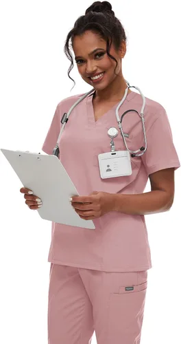 Vista 6 de niaahinn Conjunto de uniforme médico para mujer con cuello en V clásico y pantalones deportivos de yoga, uniforme médico de enfermería