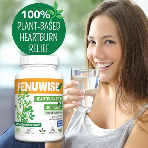 Vista 4 de Suplemento de cápsula de fibra natural de fenogreco para alivio del ácido - Suplemento dietético vegano premium que apoya la salud digestiva, 120
