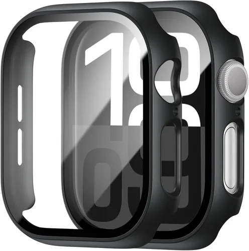 Vista 24 de Paquete de 2 fundas rígidas de policarbonato compatibles con Apple Watch, con protector de pantalla de cristal templado sin burbujas para accesorios