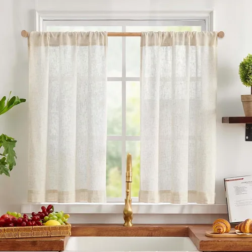 Vista 38 de Jinchan - Cortinas de lino texturizado para cocina, 24 pulgadas, natural, 2 paneles Mezcla de lino beige natural